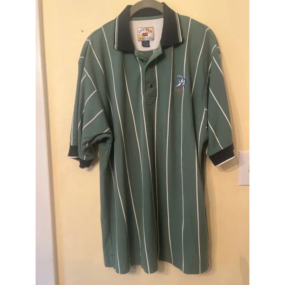 Cutter & Buck polo shirt men’s collared shirt striped green size medium